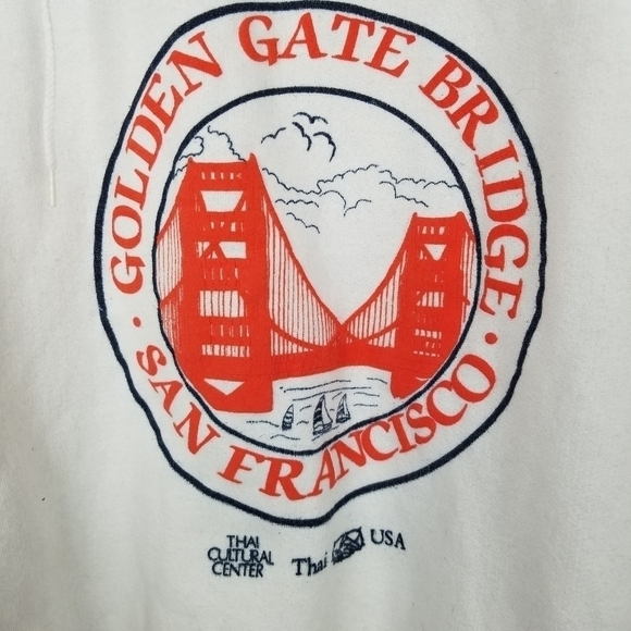 Vintage USA Sweatshirt Golden Gate Bridge Puffy Graphic 1/4 Zip Pull Over Collar - Picture 4 of 12